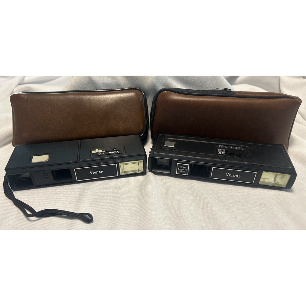 Vivitar 600 and 700 Vintage 110 Film Pocket Cameras with Brown Cases Lot of‎ 2